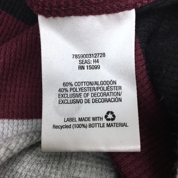 AMPLIFY Thermal Shirt Waffle Knit Long Sleeve Stripe Black Grey Burgundy Large - Picture 7 of 8